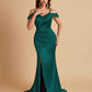 Sexy Soft Satin Mermaid Off Shoulder Side Slit Floor-Length Mermaid Bridesmaid Dresses