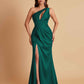 Sexy One Shoulder Soft Satin Side Slit Floor-Length Mermaid Bridesmaid Dresses
