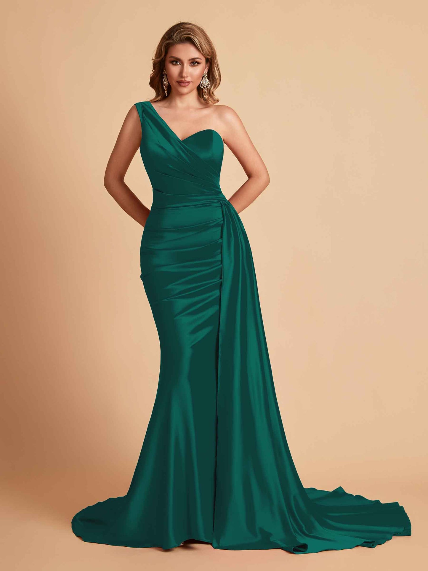 Sexy Satin Mermaid One Shoulder Maxi Long Bridesmaid Dresses Online