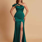 Elegant Soft Satin Sweetheart One Shoulder Side-Slit Mermaid Bridesmaid Dresses