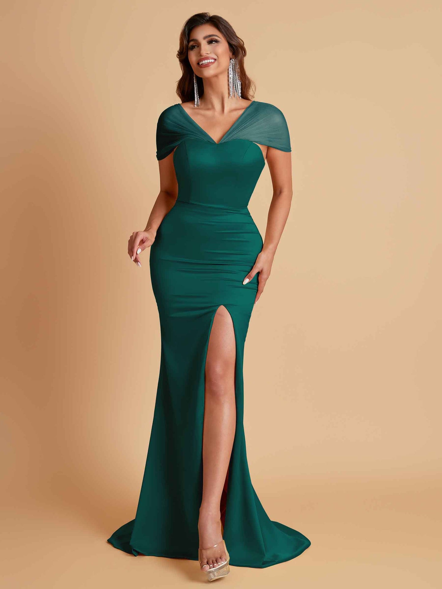 Sexy Soft Satin Mermaid V-neck Floor-Length Mermaid Bridesmaid Dresses