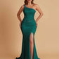 Sexy Soft Satin Mermaid One Shoulder Side Slit Beading Floor-Length Bridesmaid Dresses Online