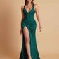 Stunning V Neck Soft Satin Side Slit Floor-Length Mermaid Bridesmaid Dresses