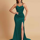 Sexy Spaghetti Straps V Neck Soft Satin Side Slit Floor-Length Mermaid Bridesmaid Dresses