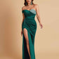 Sexy Soft Satin Mermaid One Shoulder Side Slit Floor-Length Mermaid Bridesmaid Dresses