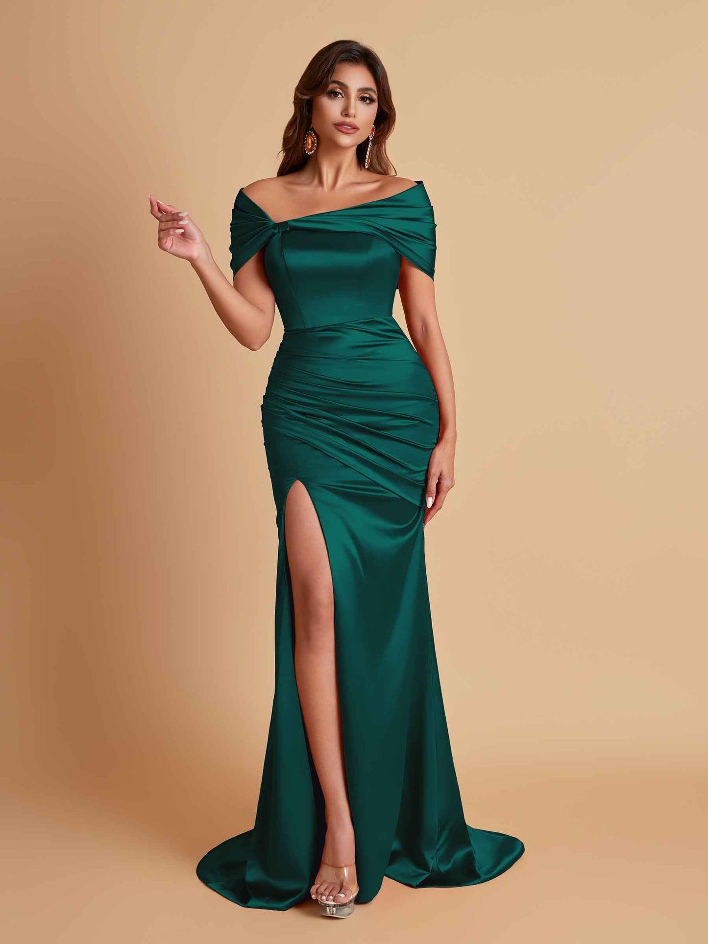 Elegant Soft Satin Off-the-shoulder Side-Slit Mermaid Bridesmaid Dresses
