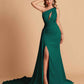 Sexy Satin Mermaid One Shoulder Side Slit Long Bridesmaid Dresses