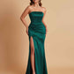 Elegant Soft Satin Strapless Split Side Mermaid Bridesmaid Dresses