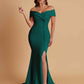 Elegant Soft Satin Mermaid Off Shoulder Side Slit Floor-Length Bridesmaid Dresses