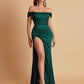 Sexy Off the Shoulder Soft Satin Side Slit Floor-Length Mermaid Bridesmaid Dresses