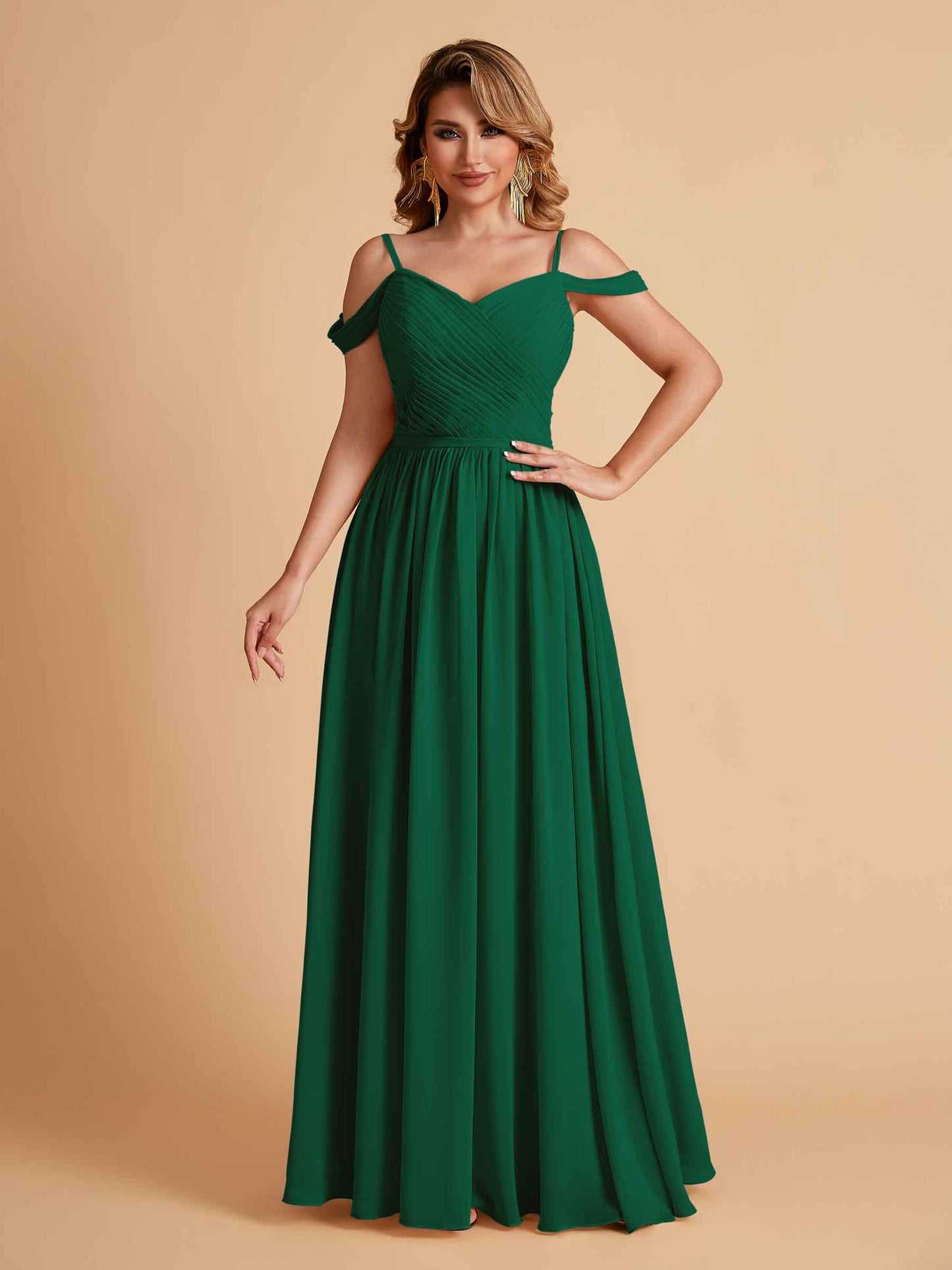 Elegant A-line Chiffon Off The Shoulder V-Neck Bridesmaid Dresses Online