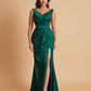 Elegant V Neck Soft Satin Side Slit Floor-Length Mermaid Bridesmaid Dresses