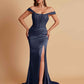 Sexy Soft Satin V-neck Off-the-shoulder Strapless Side-Slit Mermaid Bridesmaid Dresses