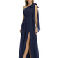 One-Shoulder Mother of the Bride Dress Chiffon Gown with Long Sash Detail