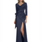 Elegant Evening Gowns Slit Trending Styles Satin Slit Formal Dress Cowl Neckline Gown Tie