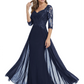 Luxury Burgundy Formal Dress Embroidered Lace Bodice Flowy Chiffon Gown 2026