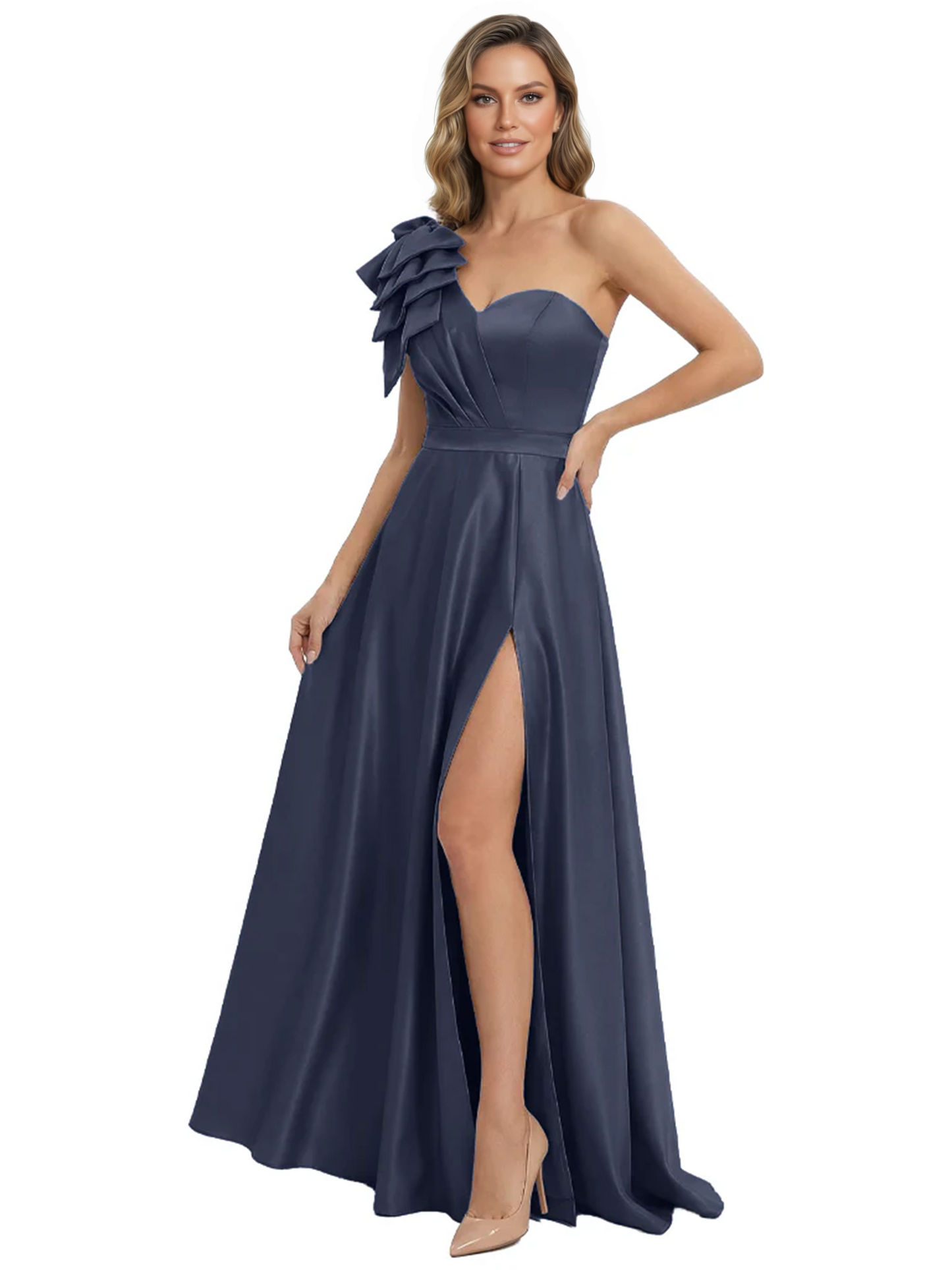 Elegant Mother of the Groom Dress A-Line Satin Formal Gown with High Slit Ruched Bodice