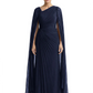 Elegant Asymmetric Neck Long A-Line Chiffon Mother of the Brides Dresses Mom Outfit with Cape