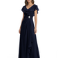 Elegant Mother of the Groom Dress Cascading Ruffle Chiffon Formal Gown Rhinestone
