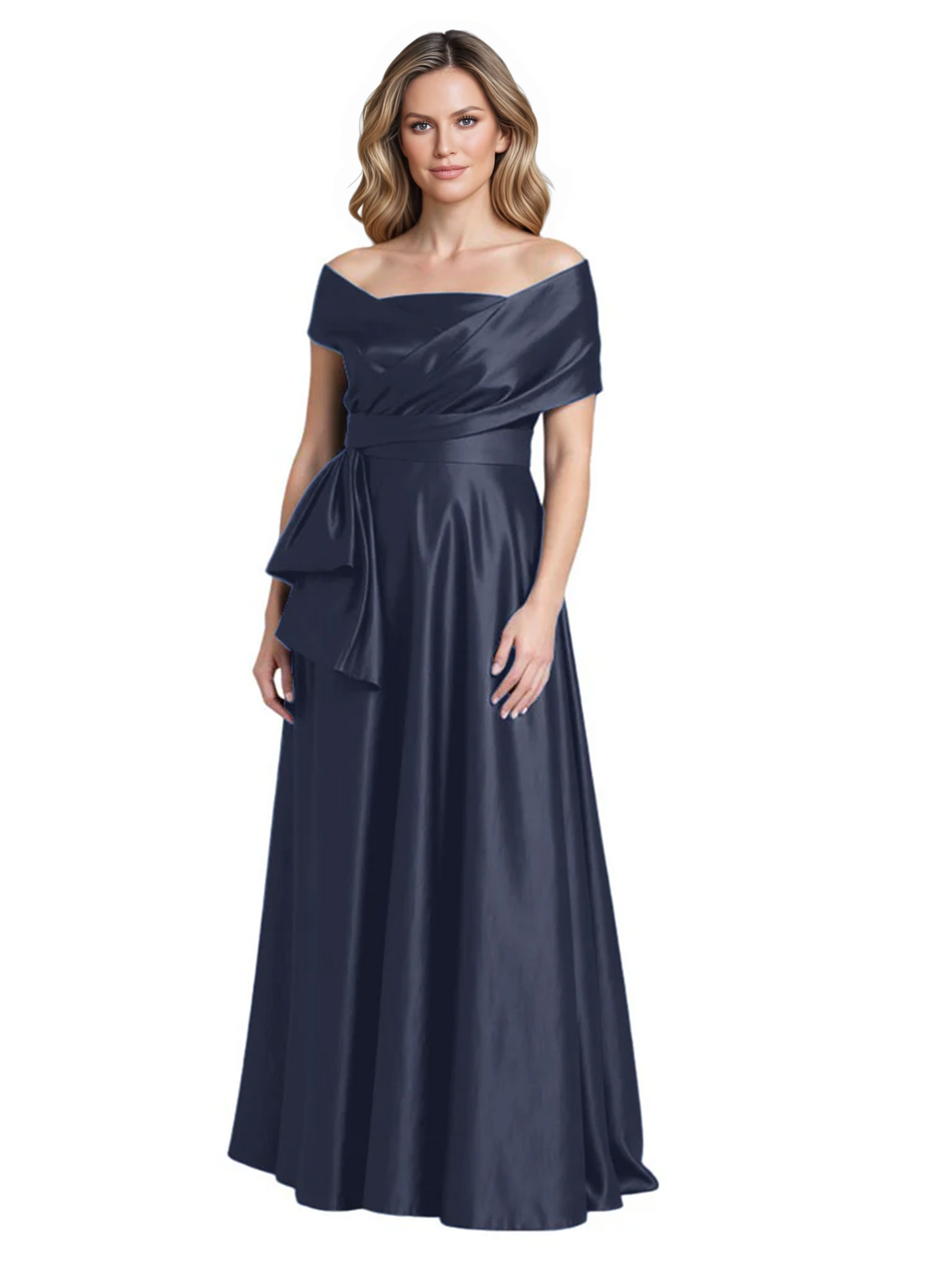 Formal Floor-Length Mother of the Bride Gown Sleeveless Satin Maxi Dress with Drape