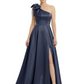 Luxury Bow Black Formal Dress One-Shoulder A-Line Gowns with Sexy Side Slit 2026