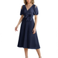 Wedding Formal Dress V-Neck Pleated Chiffon Gown with 3D Flower Accent Knee Length