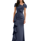 Elegant Mother of Bride Dress Formal Gowns Mermaid Ruffle Floor Length Asymmetric Neckline
