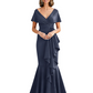 Satin Mother of the Bride Dress with Cascading Ruffles and Mermaid Tail V-Neck