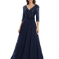 Chiffon Mother of the Bride Dress with Sequin V-Neck and Elegant Bow Sash