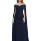Elegant Mother of the Groom Gown Floral Lace Embroidered Formal Dress with Cape