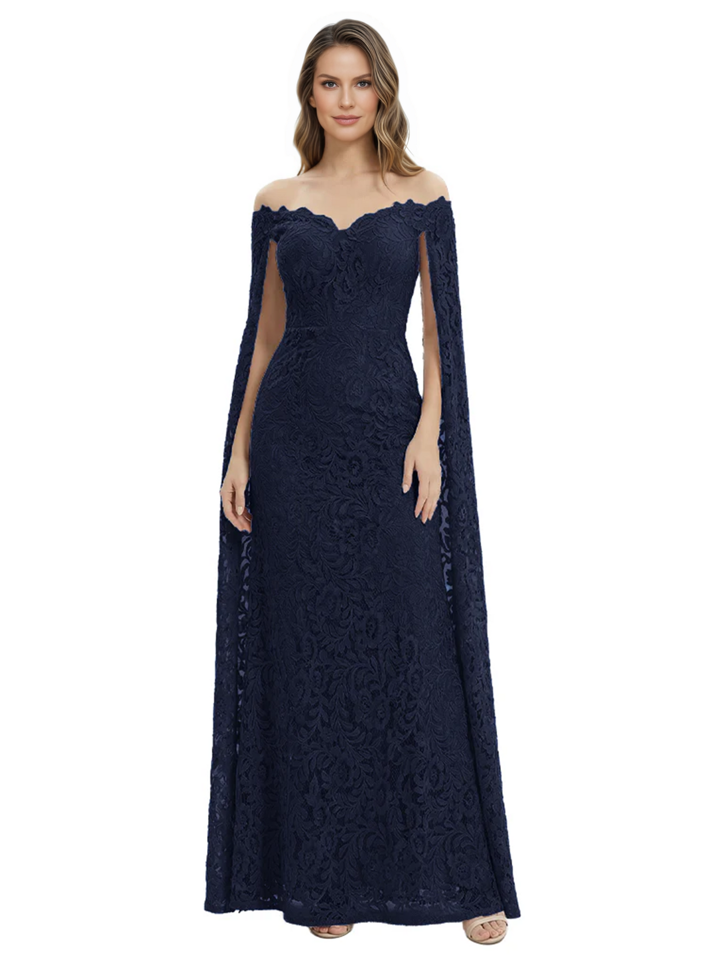 Elegant Mother of the Groom Gown Floral Lace Embroidered Formal Dress with Cape