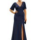 Elegant Evening Gown Trending V-Neck & Ruffle Detail Mother of Bride Outfits Slit