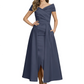 Formal Floor-Length Mother of the Bride Gown Satin Maxi Dress with Slit Off Shoulder