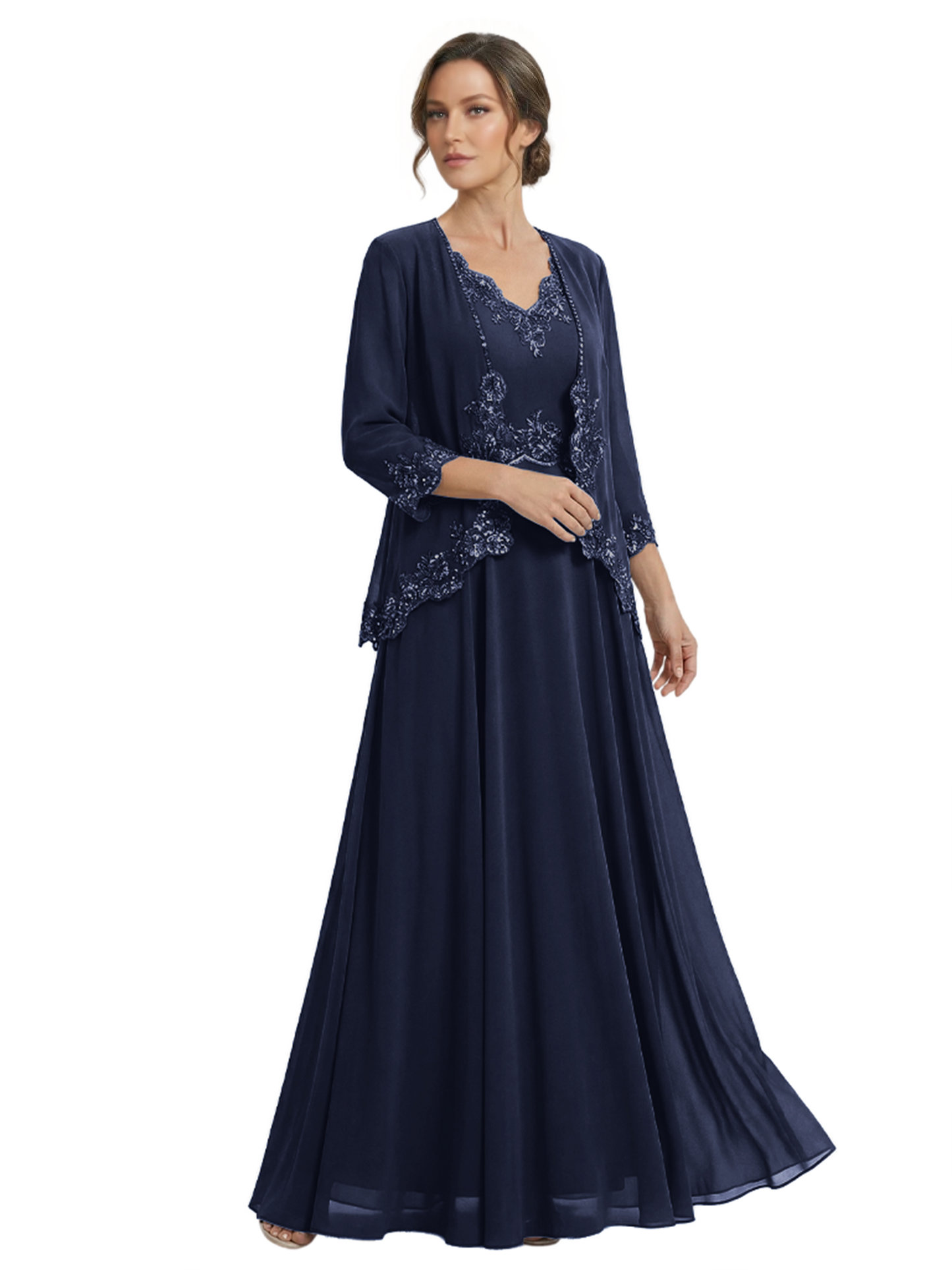 Plus Size A-line Chiffon 3/4 Sleeves Mother of the Brides Dresses Long Jacket Dress