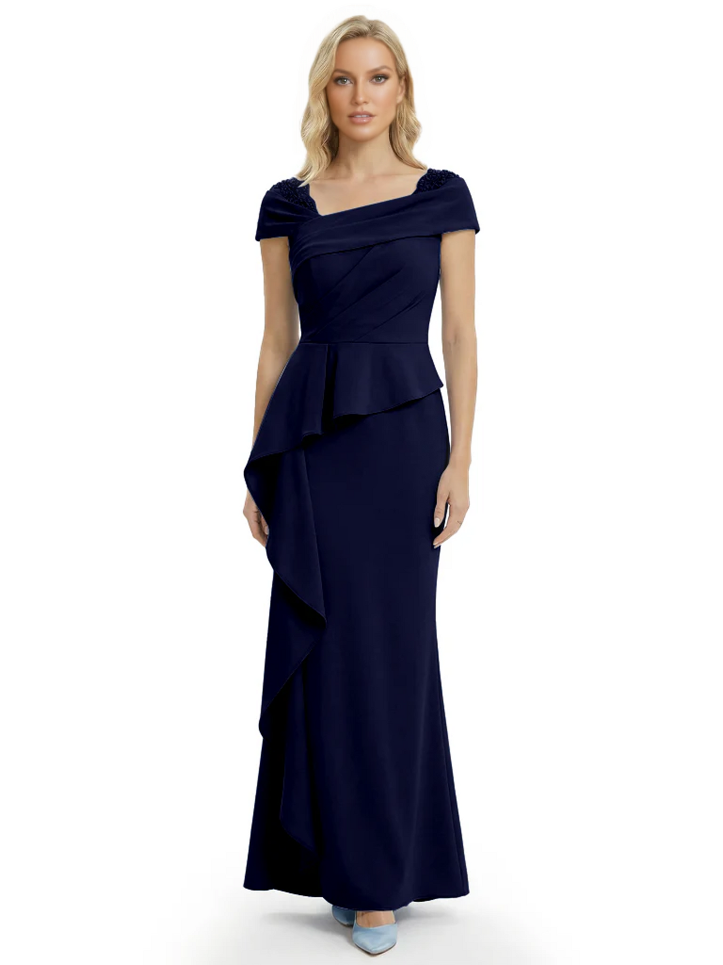 A-Line Satin Cap Sleeves Mother of the Brides Dresses Floor Length For Wedding