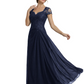 Long A-line Chiffon Short Sleeves Mother of the Brides Dresses Lace Wedding