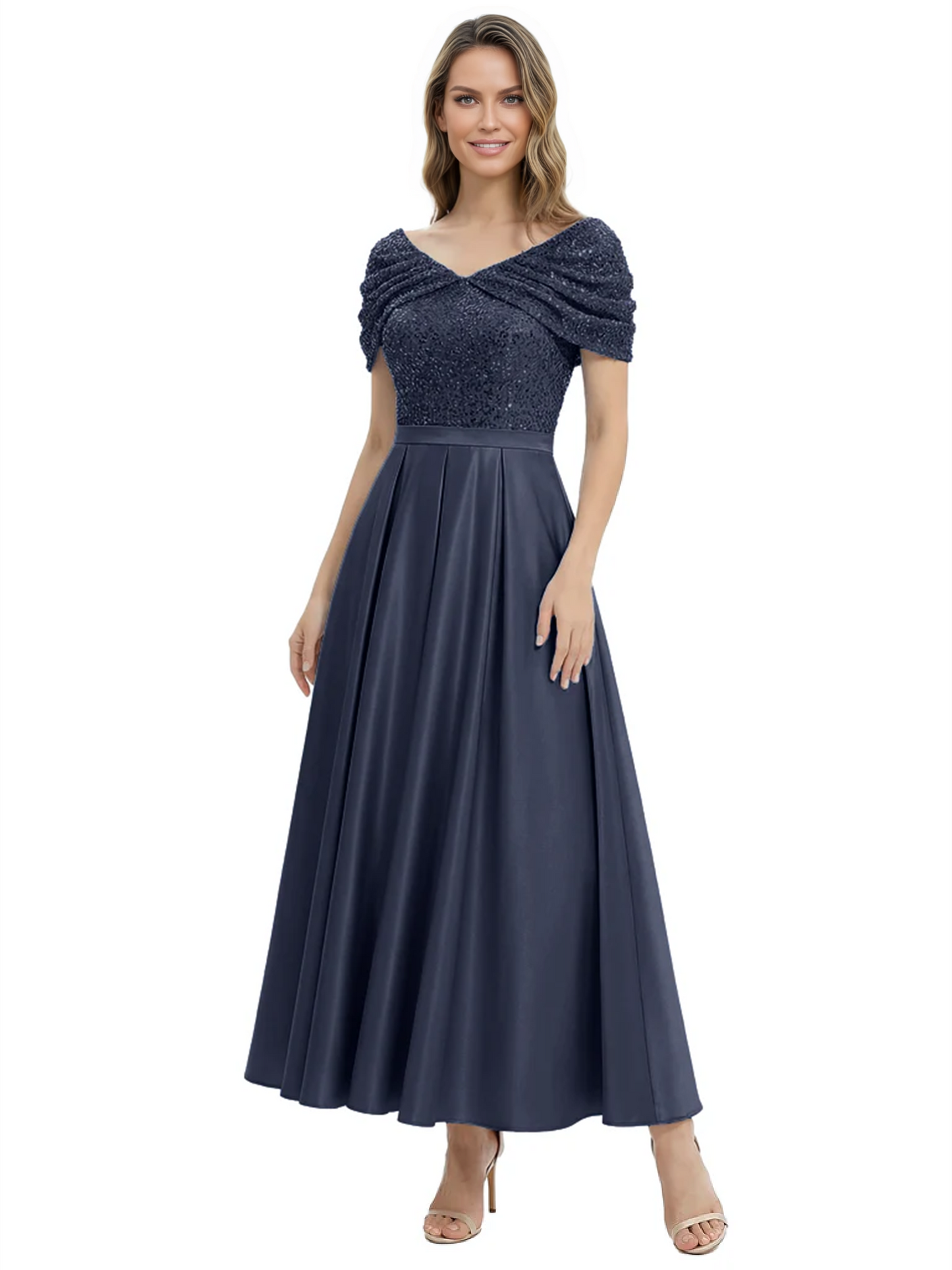 Luxury Formal Dress Sparkling Sequin Top Mother of Bride Dress Silk Satin A-Line Gowns
