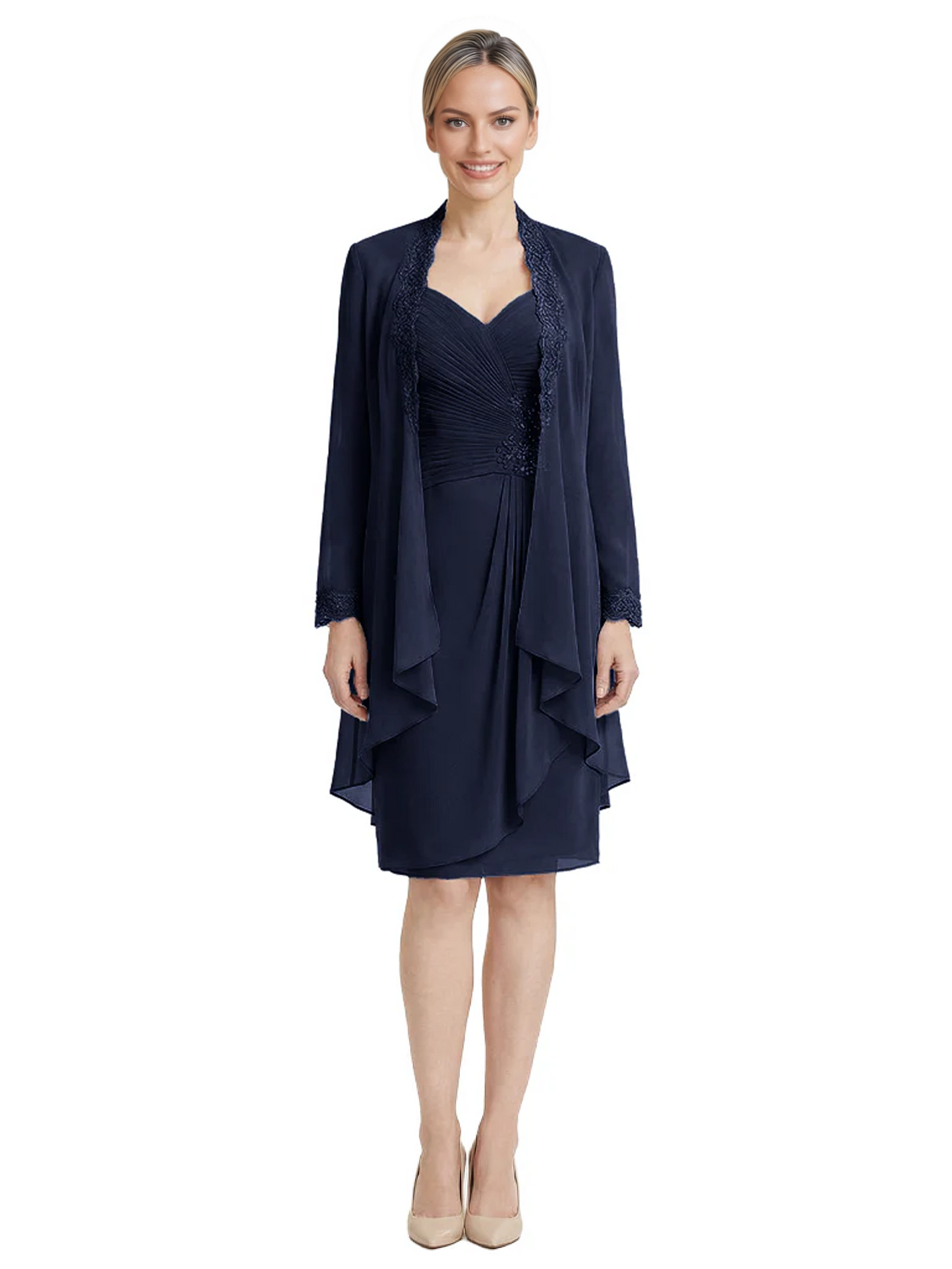 2PCS Knee Length Chiffon Mother of the Brides Dresses Short V-Neck