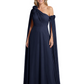 One Shoulder Mother of the Bride Dress Asymmetrical Cape Sleeve Gown with Floral
