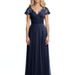 Mother of the Bride Dress Cap Sleeves and V-Neckline with Embroidered Lace Shoulders