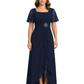 Formal High-Low Mother of the Bride Gown Sleeved Chiffon Maxi Dress Ruched Waist