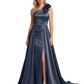 One Shoulder Sleeveless Mother of the Brides Dresses Floor Length Slit With Train