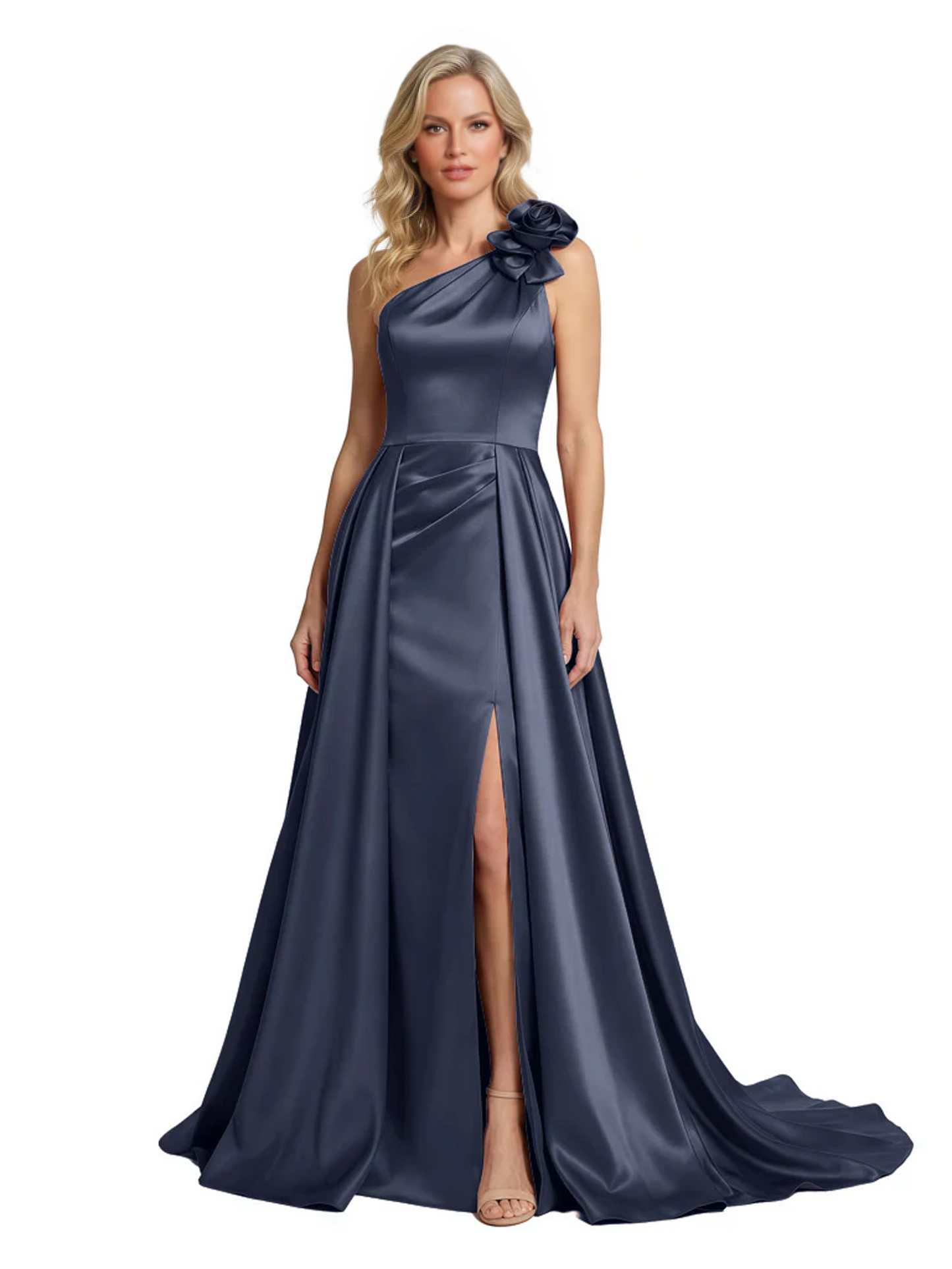 One Shoulder Sleeveless Mother of the Brides Dresses Floor Length Slit With Train