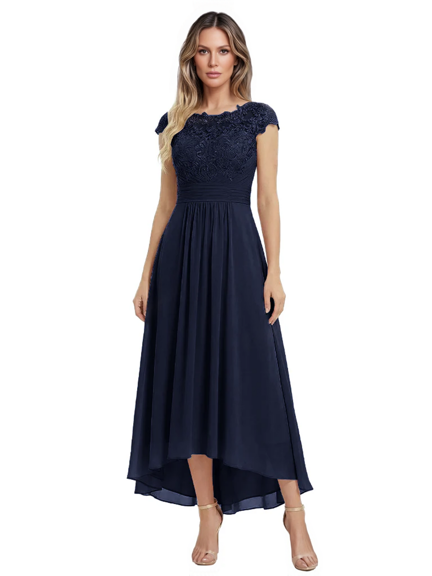 Elegant Evening Gown Trending 2026 Styles with Cap Sleeves High-Low Skirt