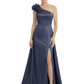One Shoulder Mother of the Bride Dress with 3D Floral Detail Formal Dress A-Line Gowns with Slit