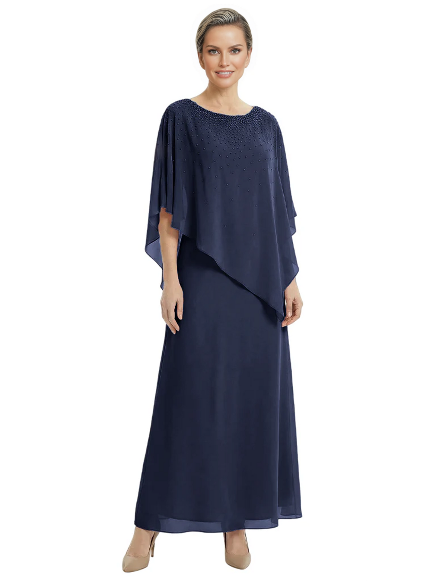 Elegant Mother of Bride Dresses Evening Gowns Trending 2026 Styles with Asymmetric Cape