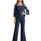 Mother of the Bride Jumpsuit with Lace Jacket 3/4 Sleeve Formal Pant Suit