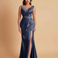 Elegant V Neck Soft Satin Side Slit Floor-Length Mermaid Bridesmaid Dresses