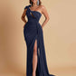 Gorgeous One Shoulder Bow Knot Soft Satin Side Slit Floor-Length Mermaid Bridesmaid Dresses