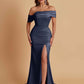 Elegant Soft Satin Mermaid Off Shoulder Asymmetrical Side Slit Floor-Length Bridesmaid Dresses